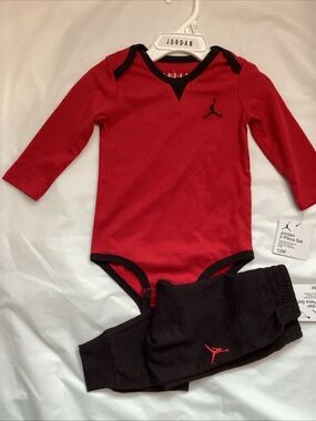 Jordan Red and Black Infant Two-Piece Bodysuit Set